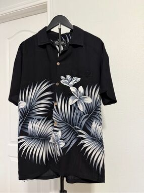 Favant Black Floral Camp-Collar Polo Shirt - Tropical Print